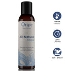 Ein braune flasche mit schwarzem deckel und weißem etikett der marke orgie enthält 150 ml natürliches intimgel auf aqua-basis