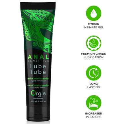Schwarze tube orgie gleitgel für empfindlichen anus mit grünem ornament und text hybrid intimgel 100 ml