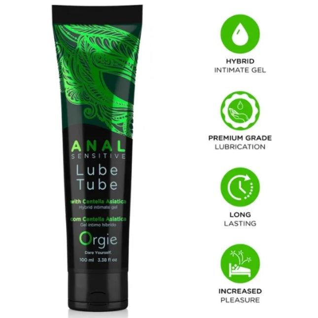Schwarze tube orgie gleitgel für empfindlichen anus mit grünem ornament und text hybrid intimgel 100 ml