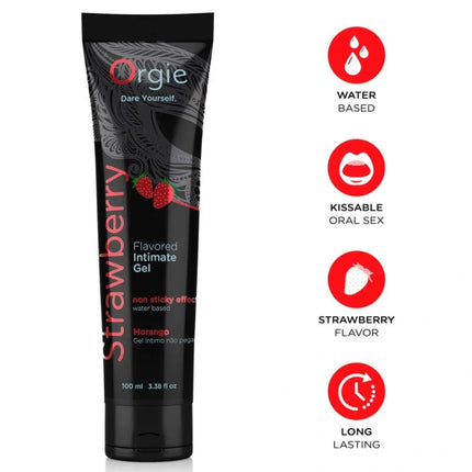 Schwarze tube des orgie erdbeer aromatisierten, kussbaren, wasserbasierten gleitgels 100 ml
