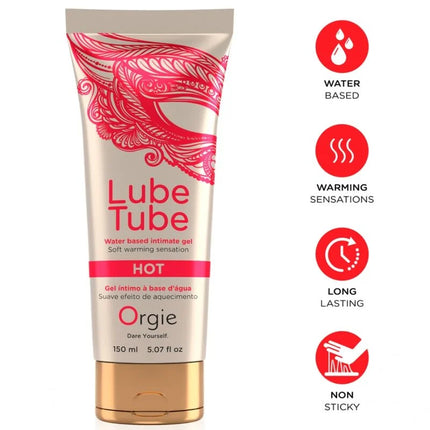 Orgie gube tube heißes wasserbasiertes intimgel in metallischer tube mit rotem verzierungsflügel und goldkappe