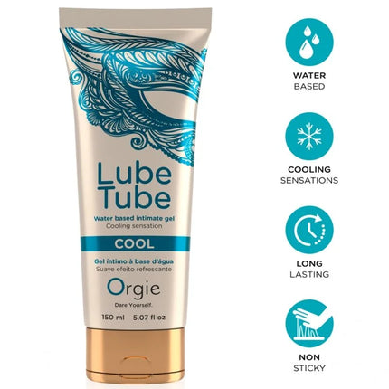Ein eleganter beiger lube tube cool orgie mit goldverschluss und türkis federmuster kühlendes wasserbasiertes intimgel