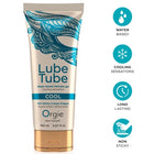 Ein eleganter beiger lube tube cool orgie mit goldverschluss und türkis federmuster kühlendes wasserbasiertes intimgel