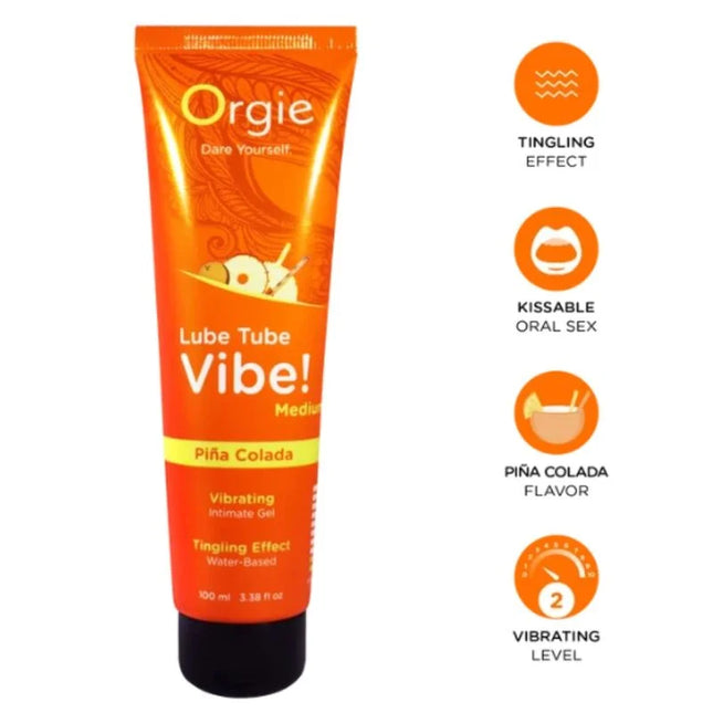Orange lube tube vibe orgie mit piña colada kissable geschmack und mittel prickelndem effekt 100 ml