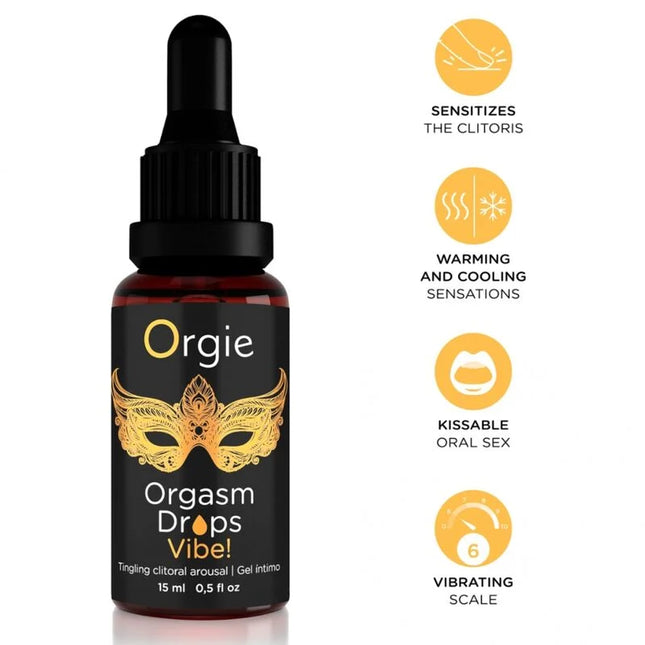 Schwarze glasflasche mit tropferkappe goldene maskendesign und orgie orgasmus tropfen vibe branding 15 ml