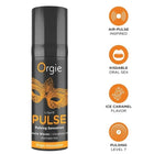 Schwarze zylindrische flasche orgie pulse kissable intimgel mit goldener maskenverzierung und eis karamell aroma