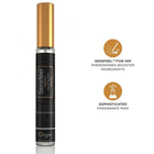 Schwarze zylindrische sprayflasche mit goldkappe und silberbasis sensfeel for him von orgie pheromon booster eau de toilette reisgröße 10 ml