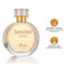 Ein durchsichtiges glasfläschchen mit goldkappe und blassem bernsteinfarbton enthält die pheromon booster eau sensfeel für frau eau de toilette