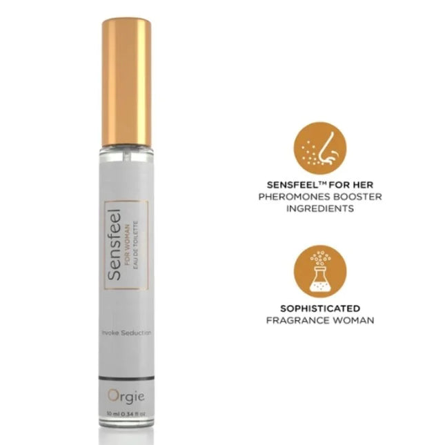 Ein schlanker silberner und goldener rollerball parfumflakon mit minimalistischer etikette als pheromon booster eau in reisegröße 10 ml