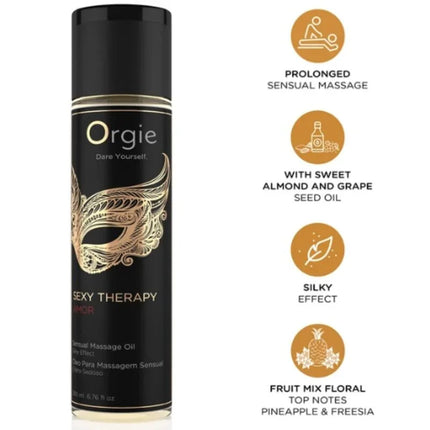 Schwarze orgie sexy therapy amor sensual massageöl flasche mit goldfolie und dekorativer maskenverzierung für sinnliche massagen