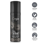 Schwarze zylindrische flasche orgie sexy vibe high voltage liquid vibrator intimgel mit silberner maskenoptik und weißem text