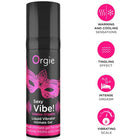 Schwarze zylindrische flasche orgie sexy vibe intensives orgasmus gel mit pinker maskenverzierung und aufregendes gel text