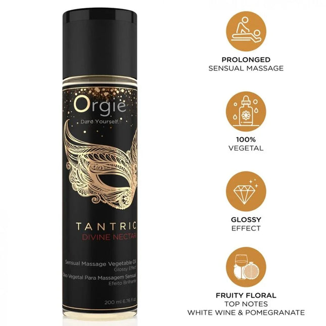 Schwarze zylindrische orgie flasche mit goldfolienmuster und glänzendem finish pflanzliches körperöl für sinnliche massagen