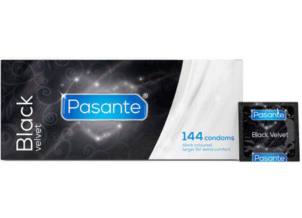 Pasante black velvet kondome 144 einheiten in schwarzer samtqualität mit eleganter schwarz-weißer verpackung