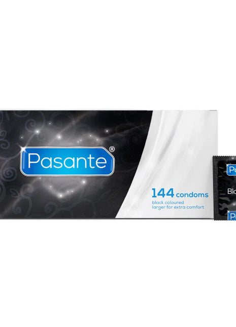 Pasante black velvet kondome 144 einheiten in schwarzer samtqualität mit eleganter schwarz-weißer verpackung