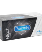 Pasante black velvet kondome box mit 144 einheiten in schwarzem samtmaterial und blauem branding akzent