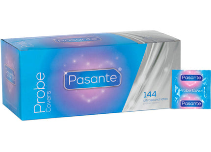 Pasante probe cover kondome box mit 144 einheiten in blau und silber mit einzelnen rosa und blauen folieeinheiten