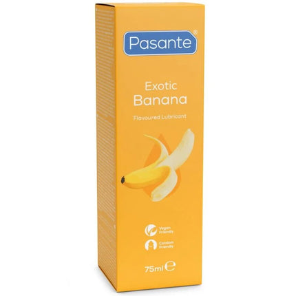 Pasante schmiermittel auf wasserbasis mit bananengeschmack in einer kräftigen orangenen verpackung 75 ml