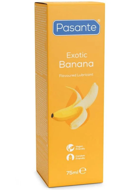 Pasante schmiermittel auf wasserbasis mit bananengeschmack in einer kräftigen orangenen verpackung 75 ml