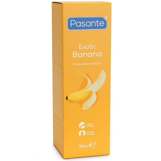 Pasante schmiermittel auf wasserbasis mit bananengeschmack in einer kräftigen orangenen verpackung 75 ml