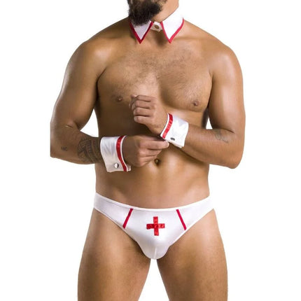 Weiß nurse-themed briefs mit rotem kreuz und besatz aus der kollektion PASSION 037 slip gregory white