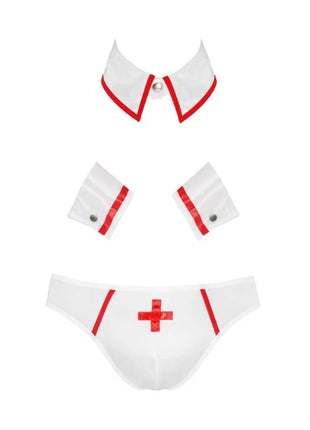 Weißes nurse-inspiriertes lingerie-set passion - 037 slip gregory white mit rotem rand und zentralem kreuz emblem