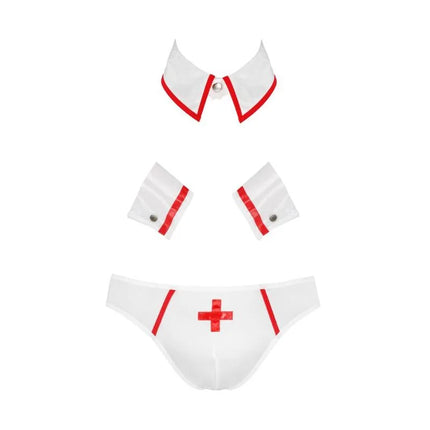 Weißes nurse-inspiriertes lingerie-set passion - 037 slip gregory white mit rotem rand und zentralem kreuz emblem