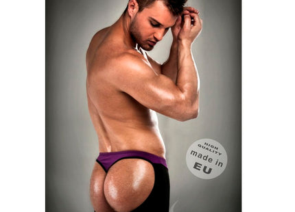 Hochwertige passion marke boxer briefs in lila und schwarz mit po formendem design aus europa hergestellt s m sichtbar von hinten