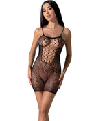 Schwarzer spitzen bodystocking passion bs096 mit fischernetzmuster am torso und floralen details an den beinen