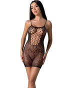 Schwarzer spitzen bodystocking passion bs096 mit fischernetzmuster am torso und floralen details an den beinen