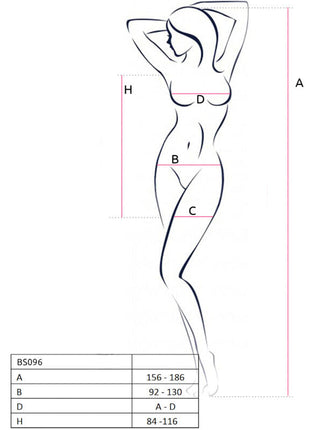 Minimalistische linienzeichnung einer frau in stehender pose zeigt passion bs096 bodystocking in schwarz eine größe