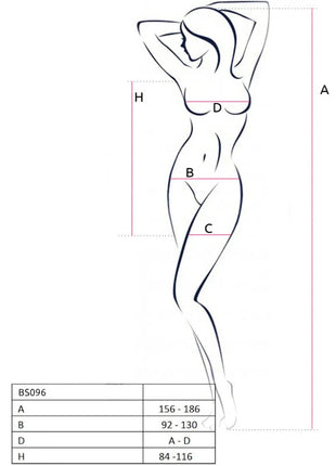 Minimalistische linienzeichnung einer frau in stehender pose zeigt passion bs096 bodystocking in schwarz eine größe