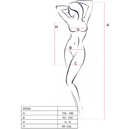 Minimalistische linienzeichnung einer frau in stehender pose zeigt passion bs096 bodystocking in schwarz eine größe