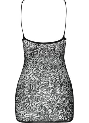 Schwarzes lace mini kleid passion bs096 bodystocking mit dünnen spaghetti trägern und geometrischem muster