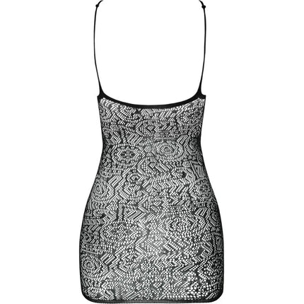 Schwarzes lace mini kleid passion bs096 bodystocking mit dünnen spaghetti trägern und geometrischem muster