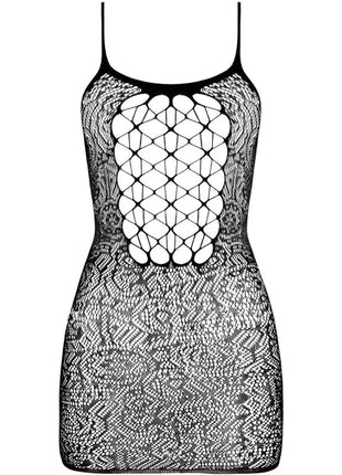 Schwarzes lace bodycon kleid passion bs096 mit geometrischem mesh einsatz und dünnen spaghetti trägern in eine größe