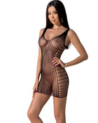 Schwarzer bodystocking passion bs097 aus mesh mit figurbetontem schnitt und tiefem ausschnitt eine größe