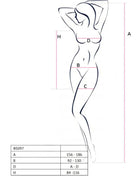 Minimalistischer linienzeichnung frauensilhouette mit messpunkten für passio bs097 schwarzer bodystocking eine größe