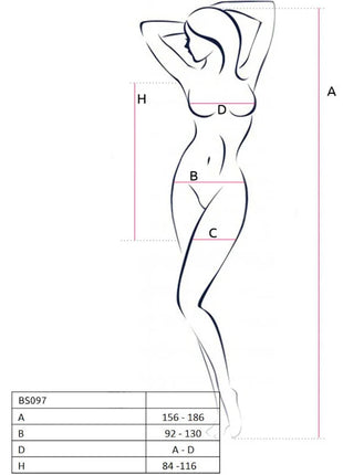 Minimalistischer linienzeichnung frauensilhouette mit messpunkten für passio bs097 schwarzer bodystocking eine größe