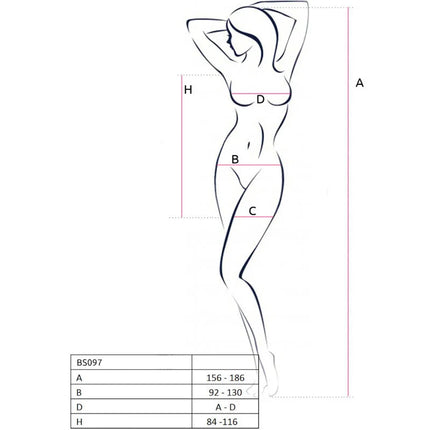 Minimalistischer linienzeichnung frauensilhouette mit messpunkten für passio bs097 schwarzer bodystocking eine größe