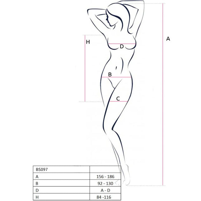 Minimalistischer linienzeichnung frauensilhouette mit messpunkten für passio bs097 schwarzer bodystocking eine größe