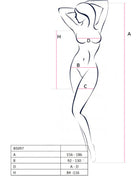 Minimalistische linienzeichnung einer frauensilhouette mit maßpunkten a b c h für den passion bs097 schwarzer bodystocking eine größe