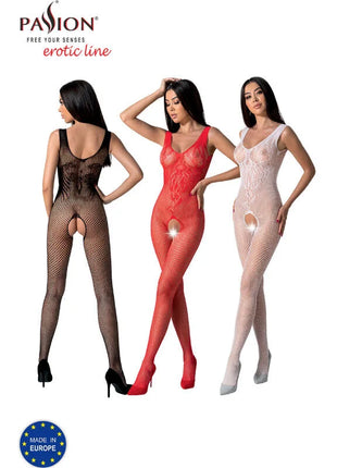 Passion bs098 bodystocking ein größe netzstrumpf bodysuit in schwarz rot und weiß mit spitzenbesatz