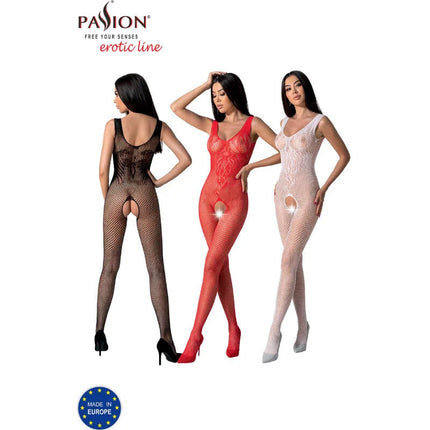 Passion bs098 bodystocking ein größe netzstrumpf bodysuit in schwarz rot und weiß mit spitzenbesatz