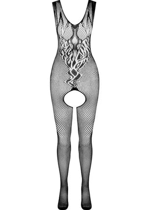 Schwarzer elastischer passion bodystocking bs098 mit netzstruktur und offenem schritt in einer größe