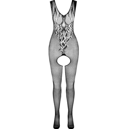 Schwarzer elastischer passion bodystocking bs098 mit netzstruktur und offenem schritt in einer größe