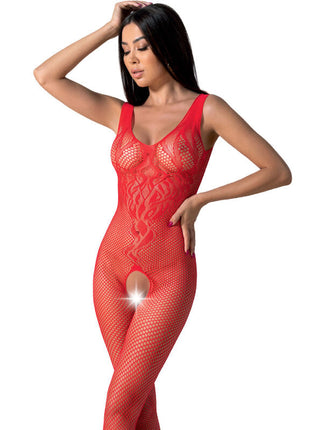 Passion BS098 bodystocking eine größe roter, figurbetonter spitzenbody mit mesh-textur und intricatem muster