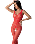 Passion BS098 bodystocking eine größe roter, figurbetonter spitzenbody mit mesh-textur und intricatem muster