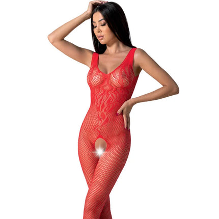 Passion BS098 bodystocking eine größe roter, figurbetonter spitzenbody mit mesh-textur und intricatem muster