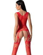 Roter spitzenbodystocking passion bs099 mit cutout-design in einer größe